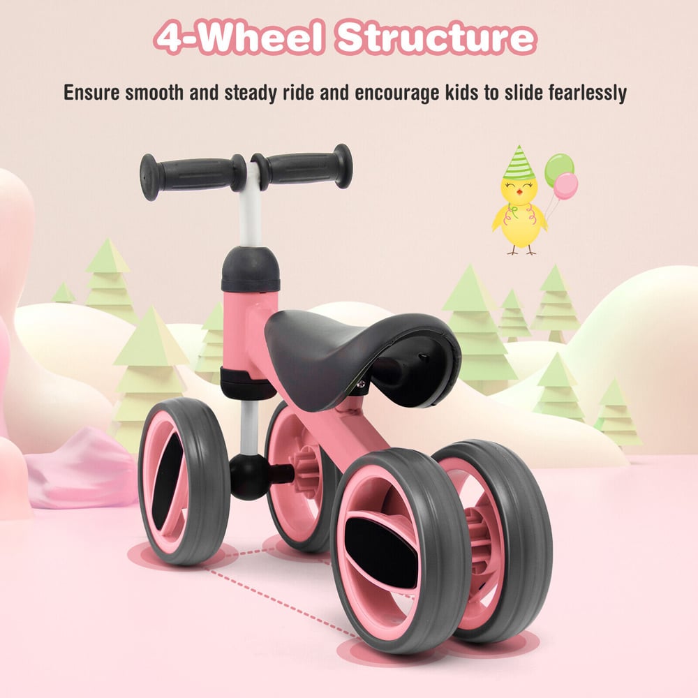 Costway Pink Baby Balance Bike with 4 Wheels Image 5