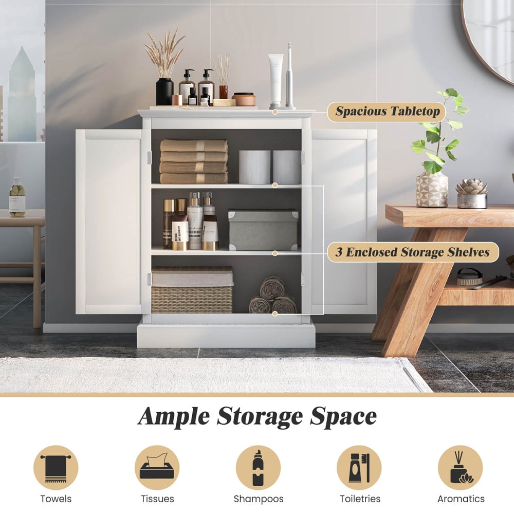 Costway 2 Door White Freestanding Bathroom Floor Cabinet Image 6