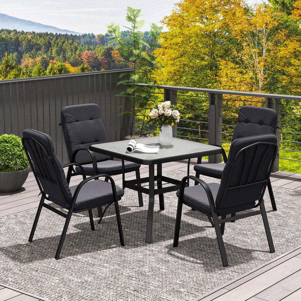 Outsunny 4 Seater Garden Dining Set with Umbrella Hole Black Image 4