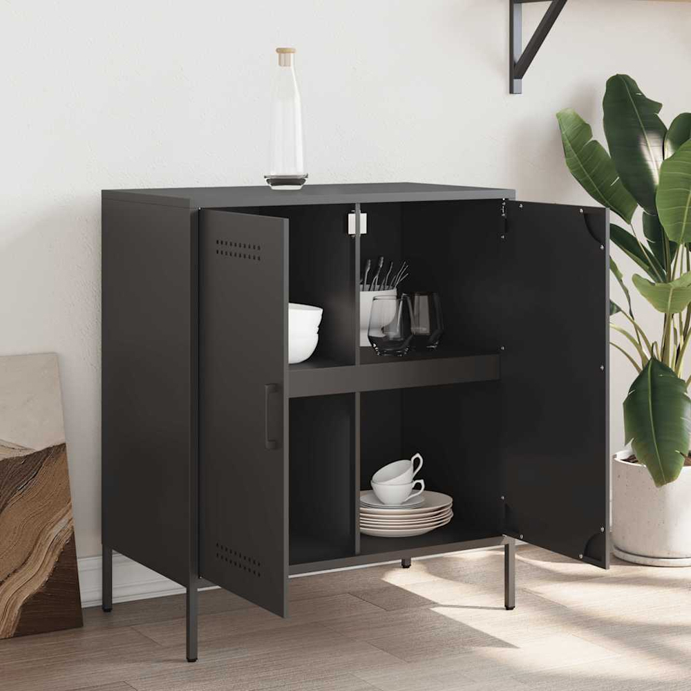 vidaXL 2 Door Black Steel Industrial Style Sideboard Image 9