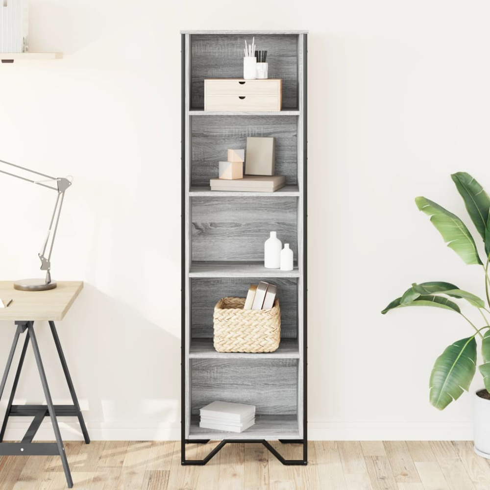 vidaXL 5 Shelf Grey Sonoma Bookcase Image 8