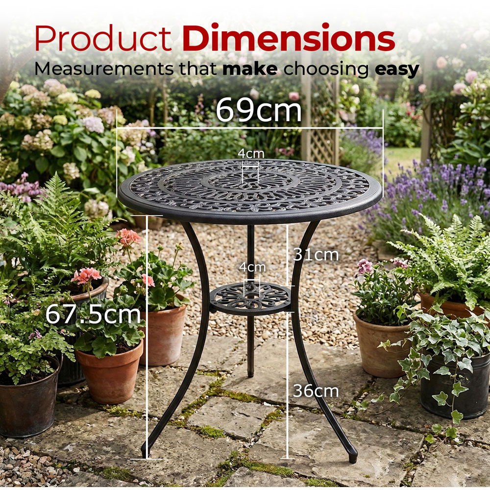 Centurion Positano 2 Seater Black Round Garden Bistro Table with Parasol Hole Image 9