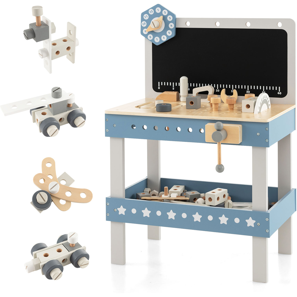 Costway Blue Kids Wooden Play Workbench Image 3