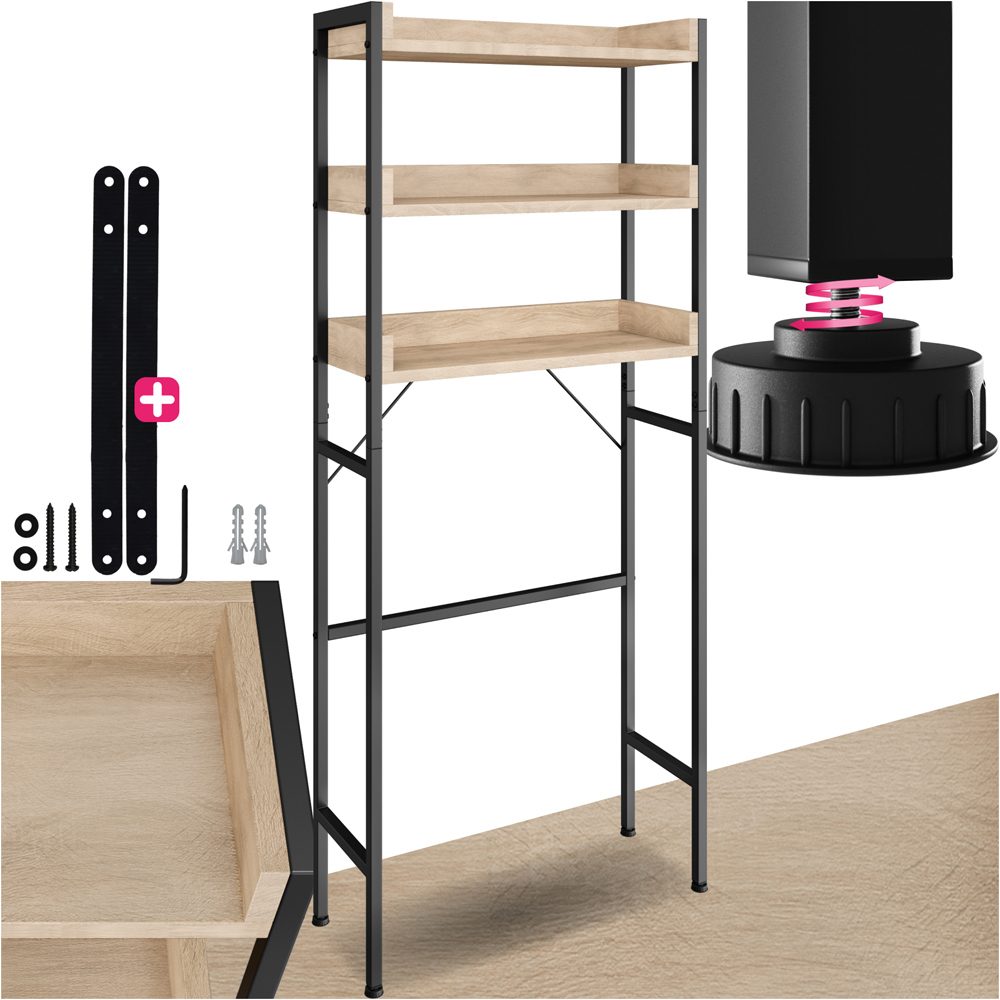 Tectake Seattle 3 Shelf Oak Sonoma Industrial Wood Shower Caddy Image 2