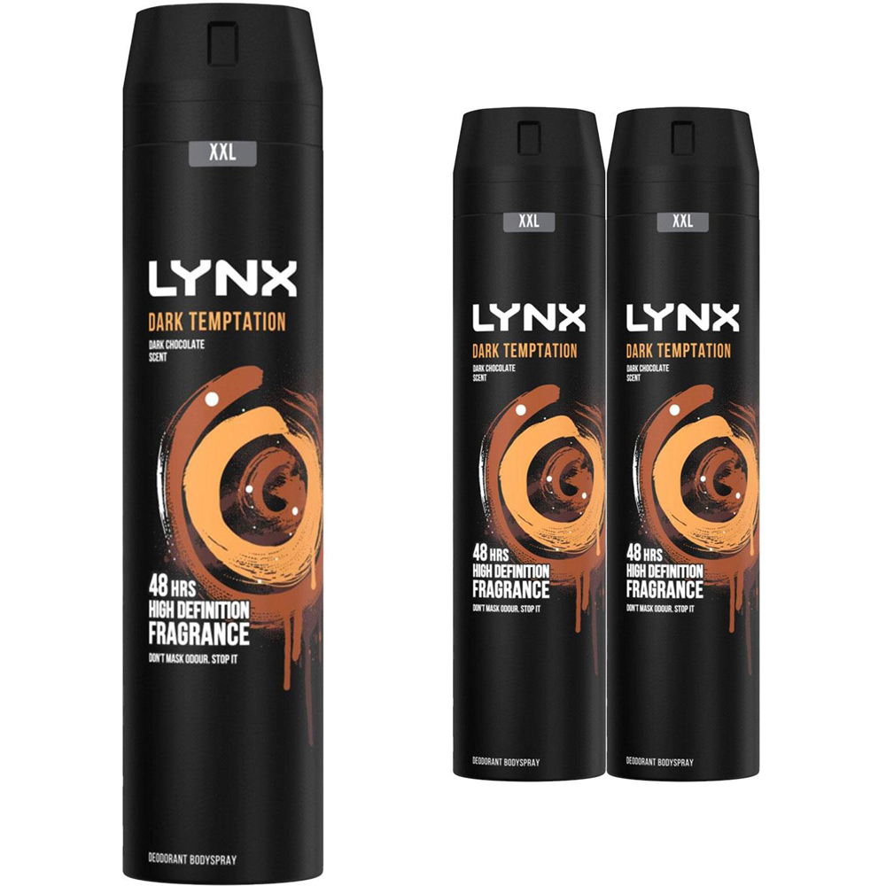 Lynx Dark Temptation Dark Chocolate 48H Protection Deodorant Body Spray 250ml 3 Pack Image 1
