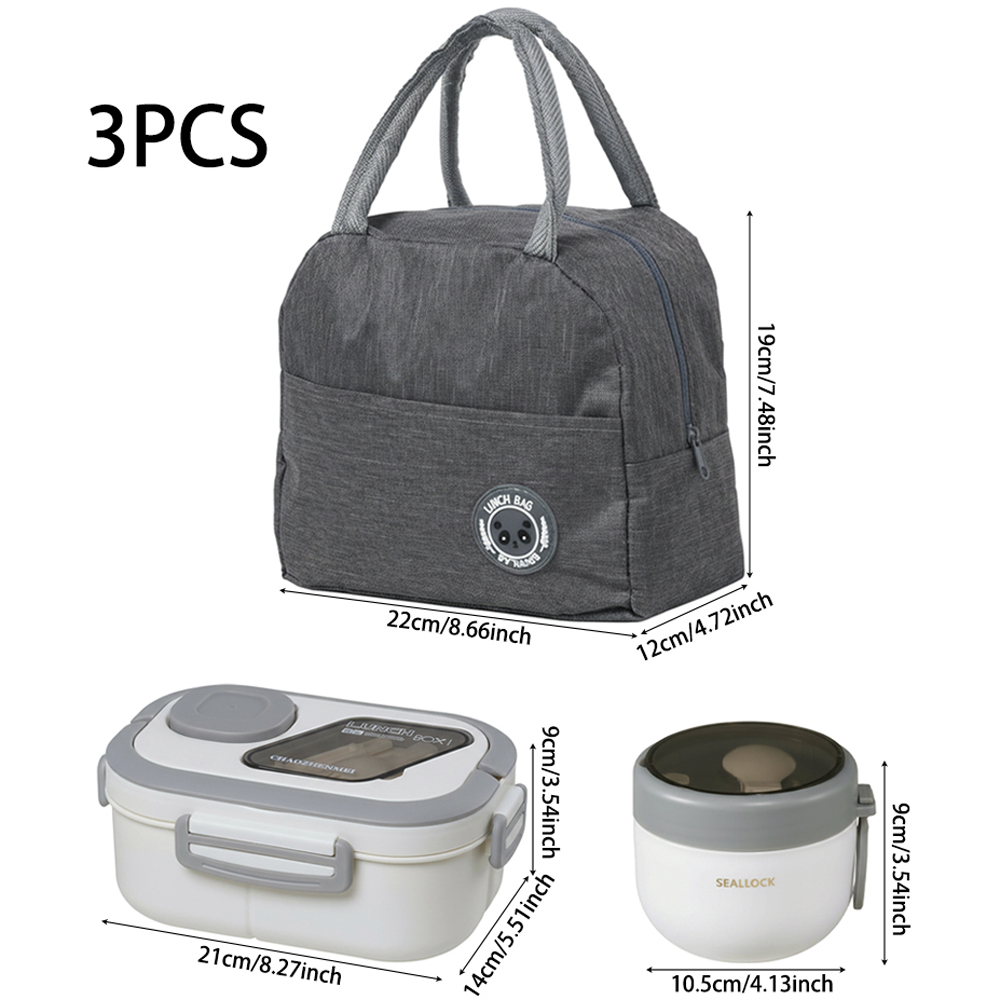 Living and Home Grey Portable Lunch Box Set with Cutlery and Insulated Bag Image 8