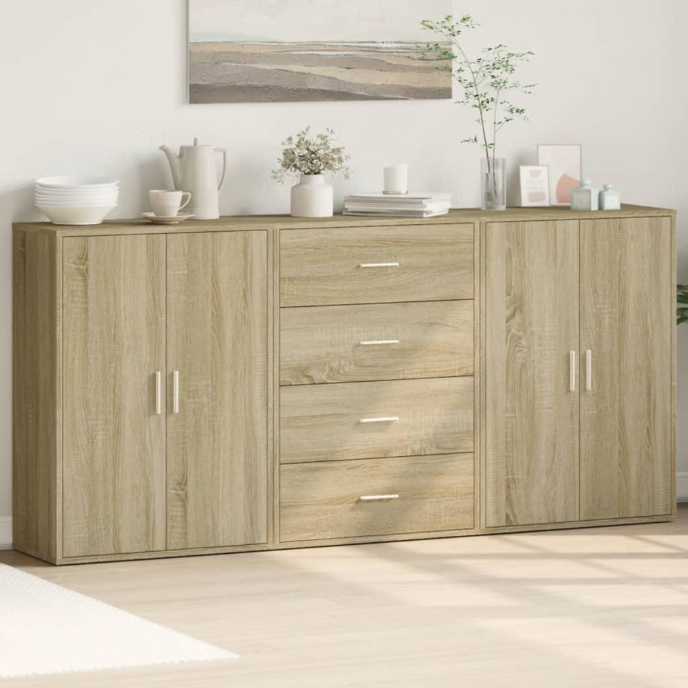 vidaXL 4 Door 4 Drawer Sonoma Oak Sideboard 3 Piece Image 1