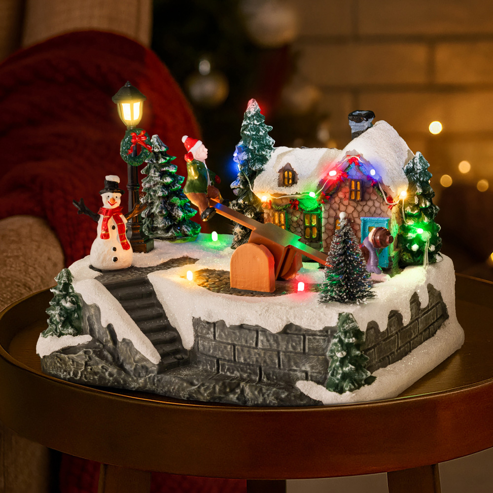 Marco Paul Multicolour LED See Saw Musical Village Scene Christmas Decoration Image 2