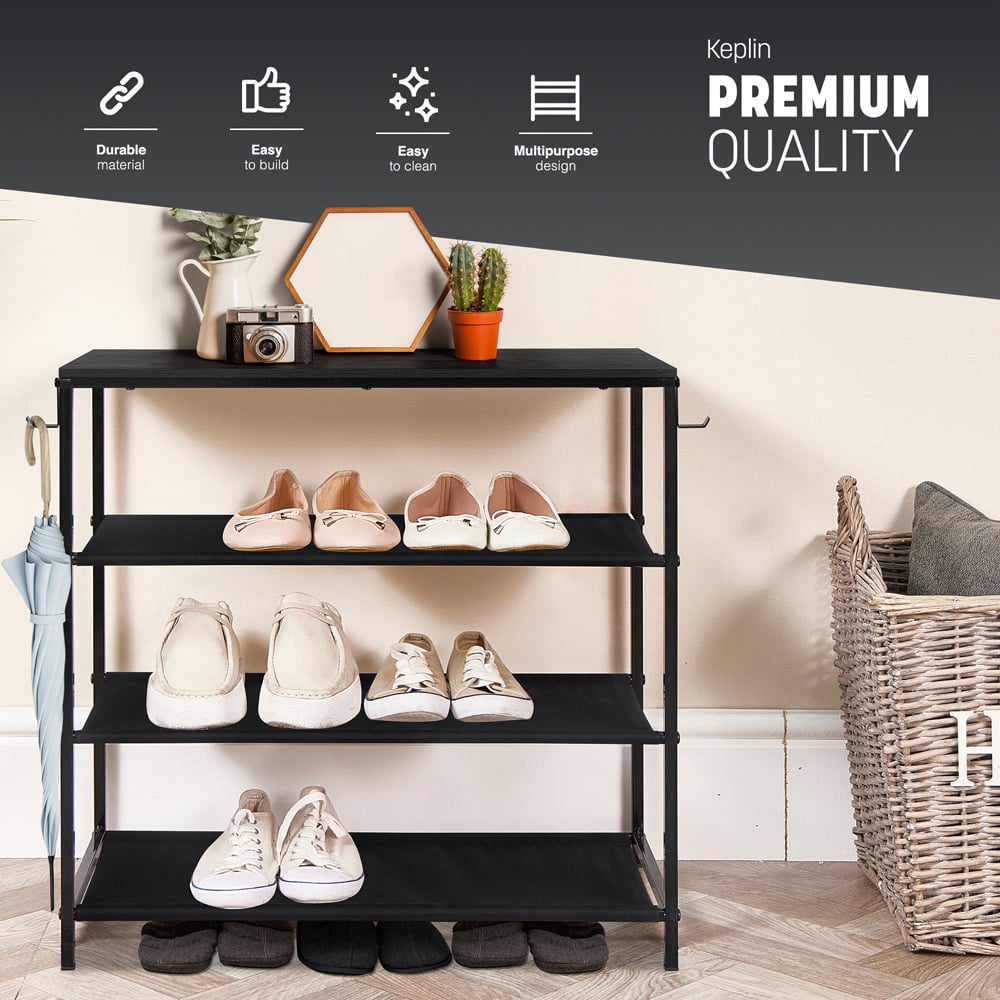 Keplin 4 Shelf Black Shoe Rack Image 2