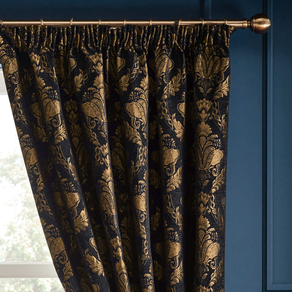 Paoletti Shiraz Black Traditional Jacquard Pencil Pleat Curtains 229 x 229cm Image 2