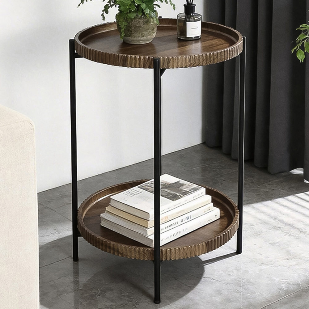 2 Tier Round Side Table Walnut Image 1