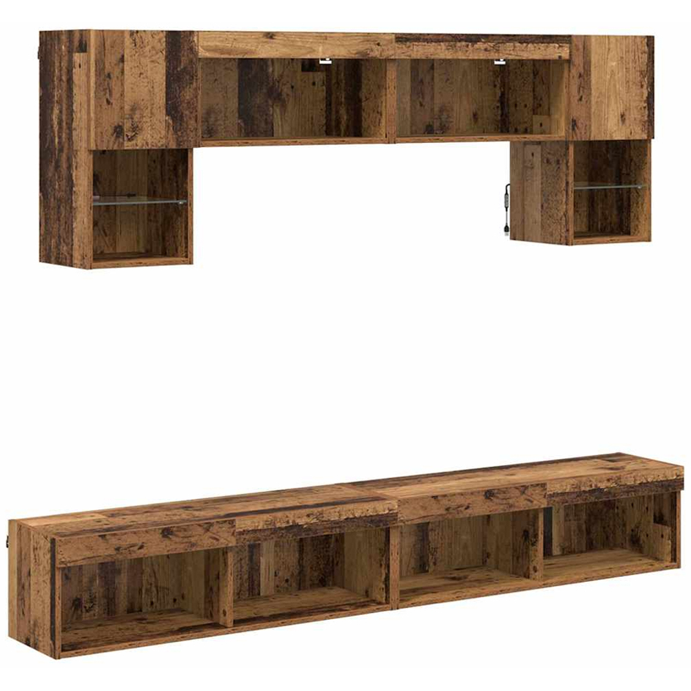 vidaXL 2 Door 10 Shelf Old Wood Wall Mounted TV Unit with LED Lights Image 2