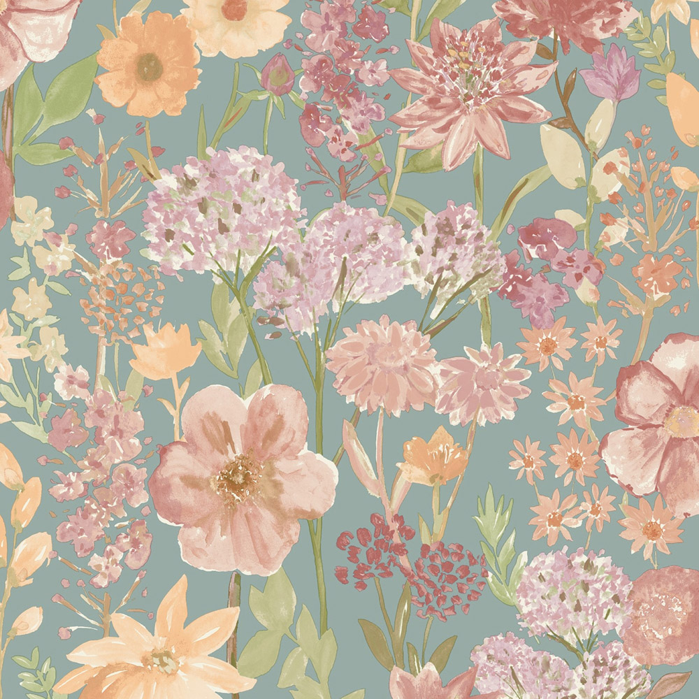 Grandeco Spring Wild Flowers Trail Blue Smooth Wallpaper Image 1