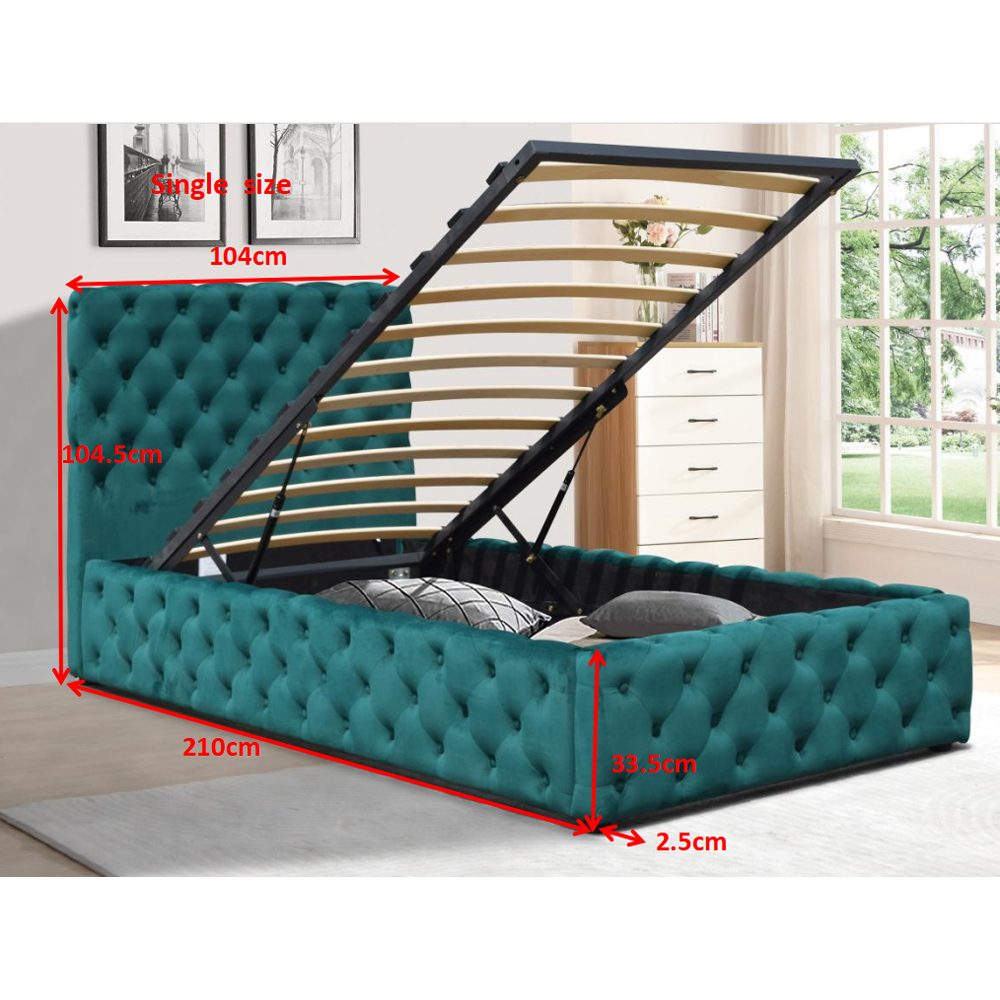 Comfy Living Single Green Tufted Fabric Gaslift Bed Frame Image 3