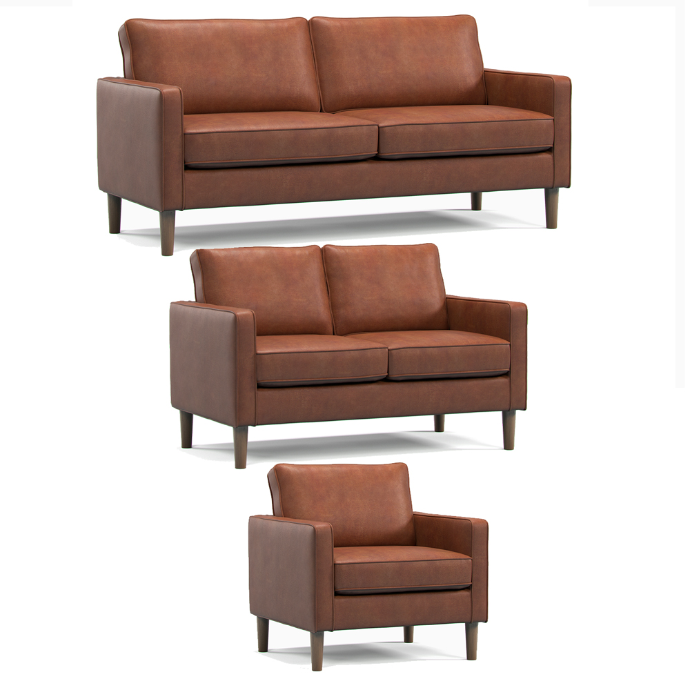 Bexhill 6 Seater Tan Faux Leather Sofa Suite Image 2