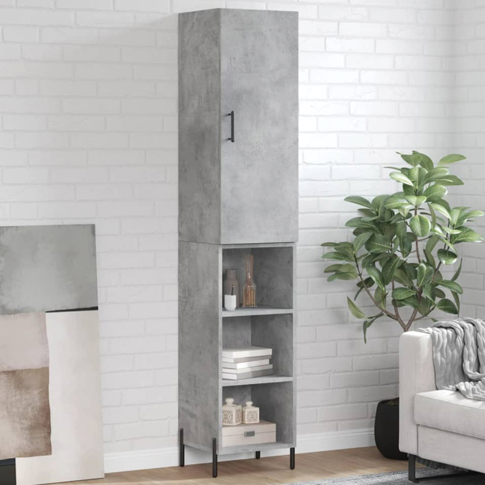 vidaXL Single Door 3 Shelf Concrete Grey Tall Highboard Image 1