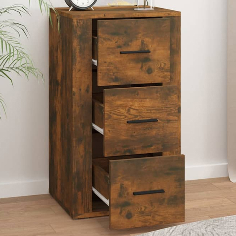 vidaXL 3 Drawer Smoked Oak Sideboard Image 1