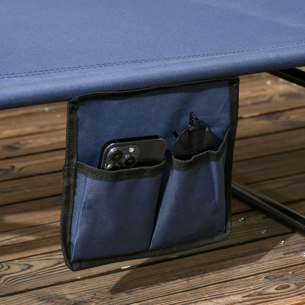 Outsunny Set of 2 Dark Blue Adjustable Folding Sun Lounger with Sunshade Roof Image 3