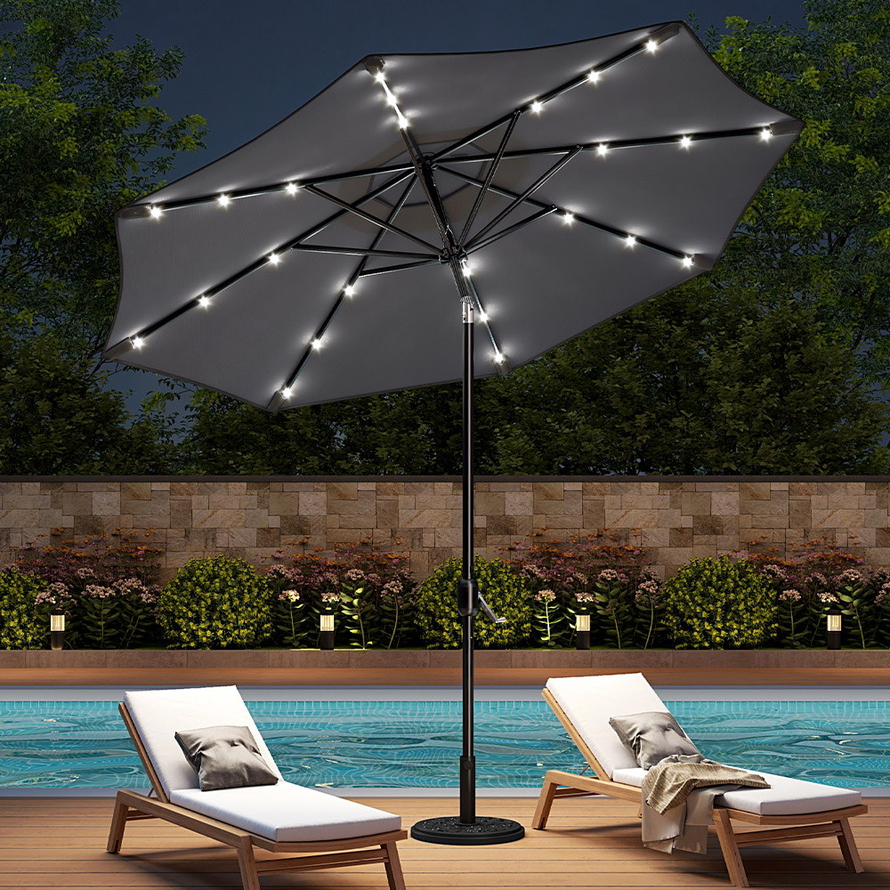 Living and Home Dark Grey 24 LED Crank Lift Garden Parasol with Floral Pattern Base 3m Image 2