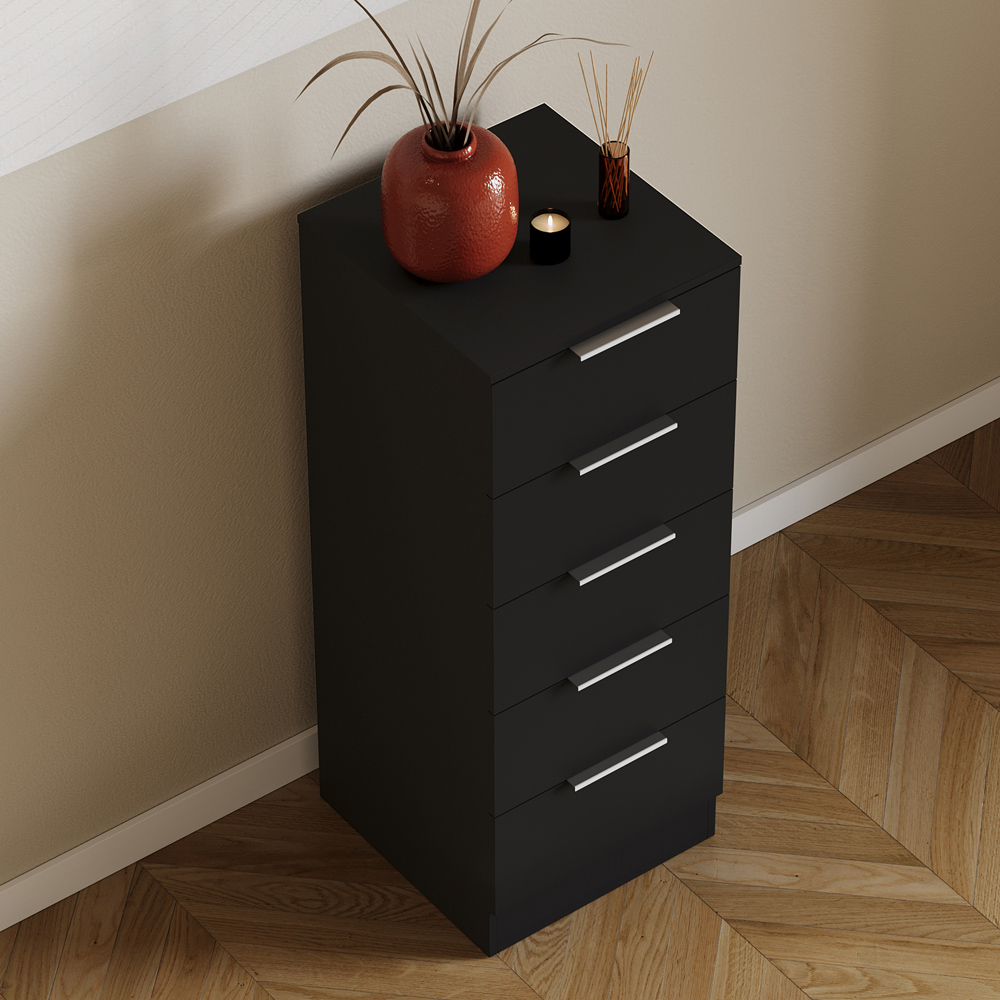 VIDA DESIGNS Trega 5 Drawer Black Narrow Bedside Cabinet Image 4