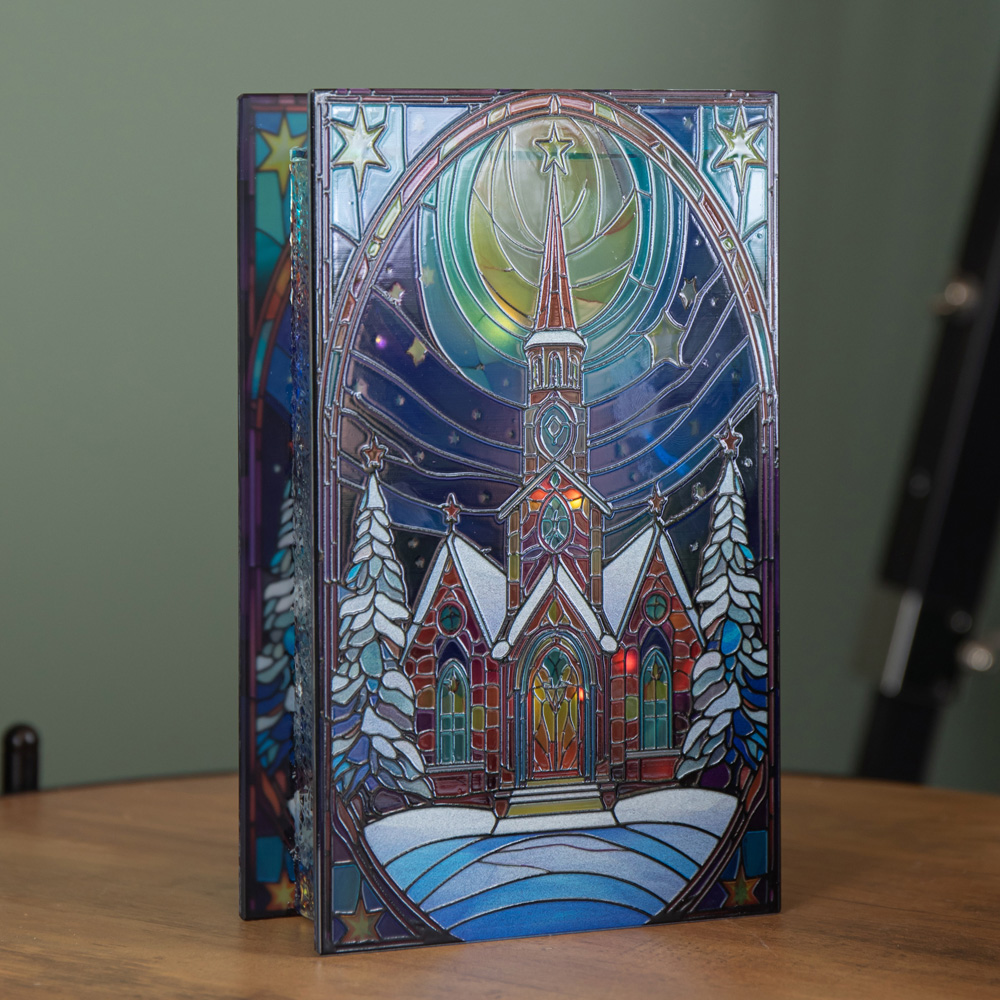 Samuel Alexander 50 Warm White LED Church Scene Light Up Stained Glass Decoration 21cm Image 4