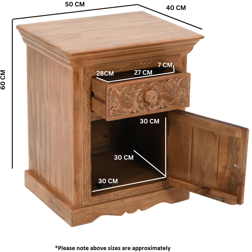 Brooklyn Adair Single Door Single Drawer Mango Wood Bedside Table Image 7