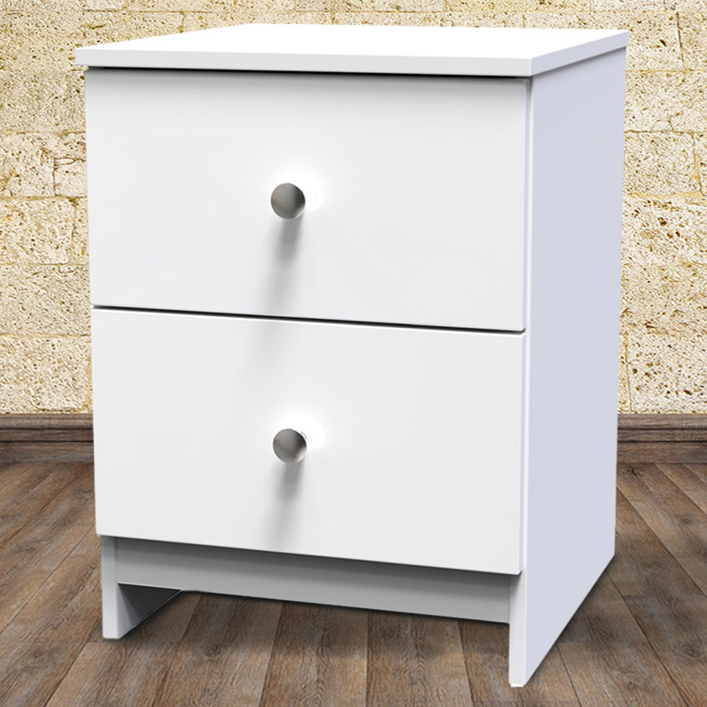 Crowndale Yarmouth 2 Drawer Gloss White Bedside Table Image 1