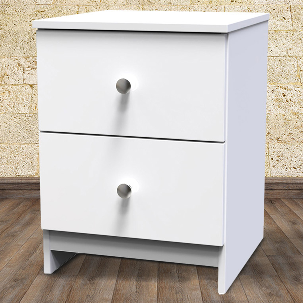Crowndale Yarmouth 2 Drawer White Bedside Cabinet Ready Assembled Image 1