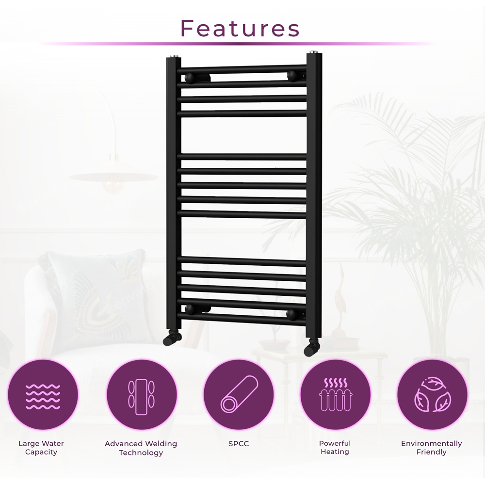 Go Bathrooms Nola Black Heated Towel Rail 770 x 500mm Image 4