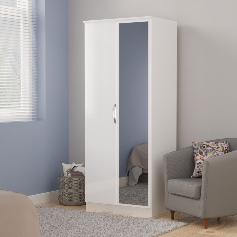 Crowndale Camden 2 Door White Gloss and White Mirrored Wardrobe Ready Assembled Image 7