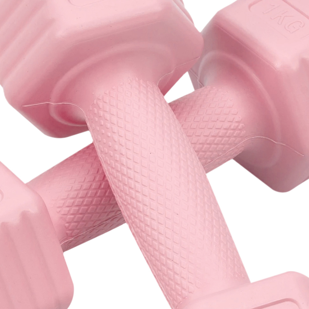 H&O Direct Light Pink Hexagonal Dumbbell with Non-Slip Grip 1kg 2 Pack Image 3