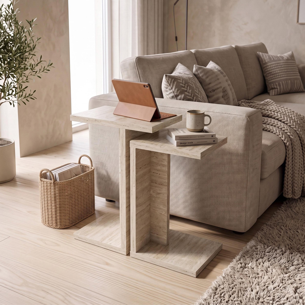 Decortie Nero Travertine Side Table Set of 2 Image 6