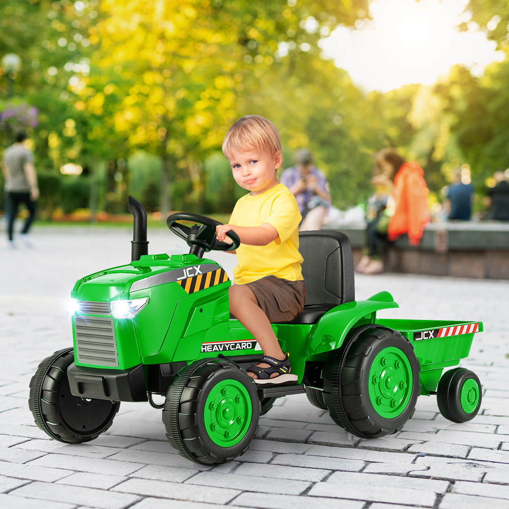 Costway Kids Green Ride On Tractor with Trailer and Remote Control 12V Image 2