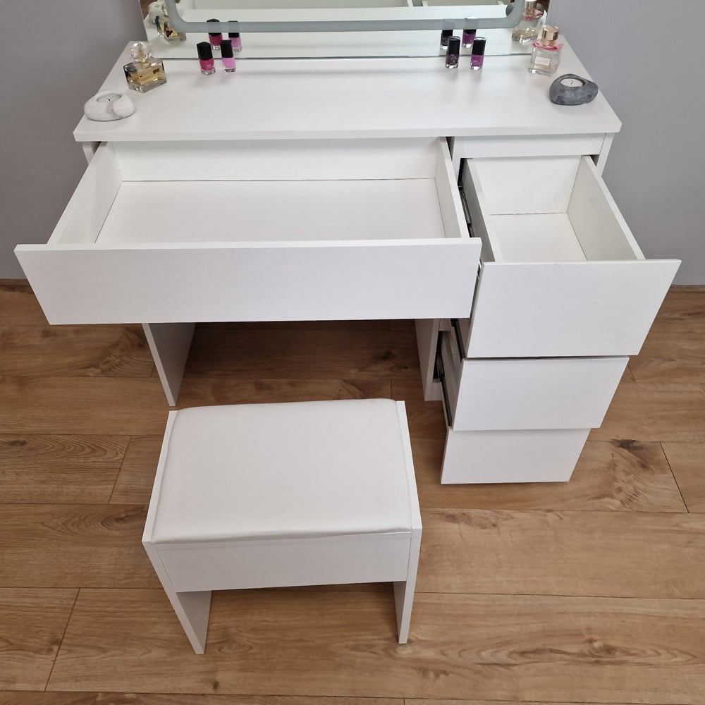 Portland 4 Drawer White Dressing Table Set with LED Mirror Image 8
