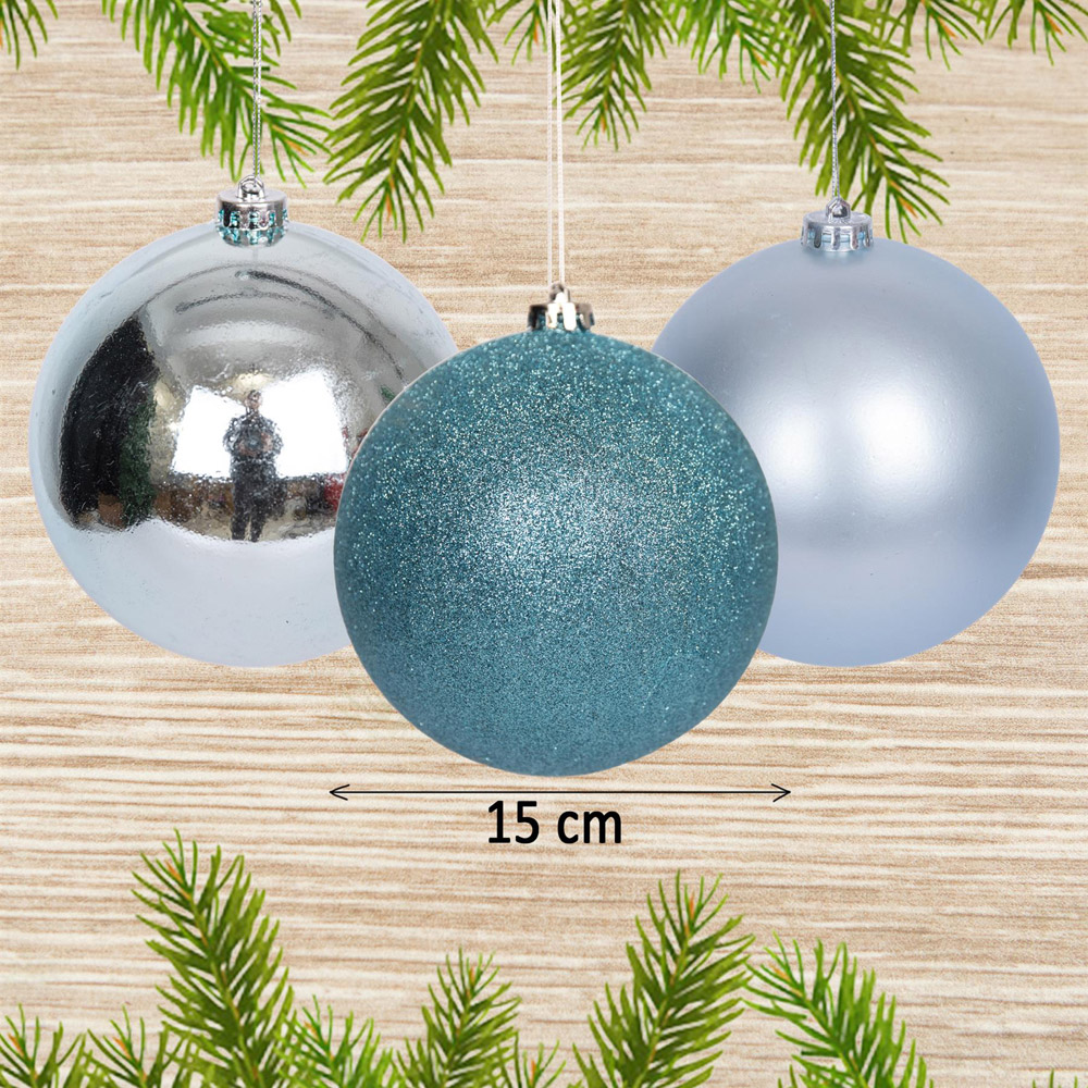 Shatchi 15cm Light Blue Luxury Bauble 3 Pack Image 3