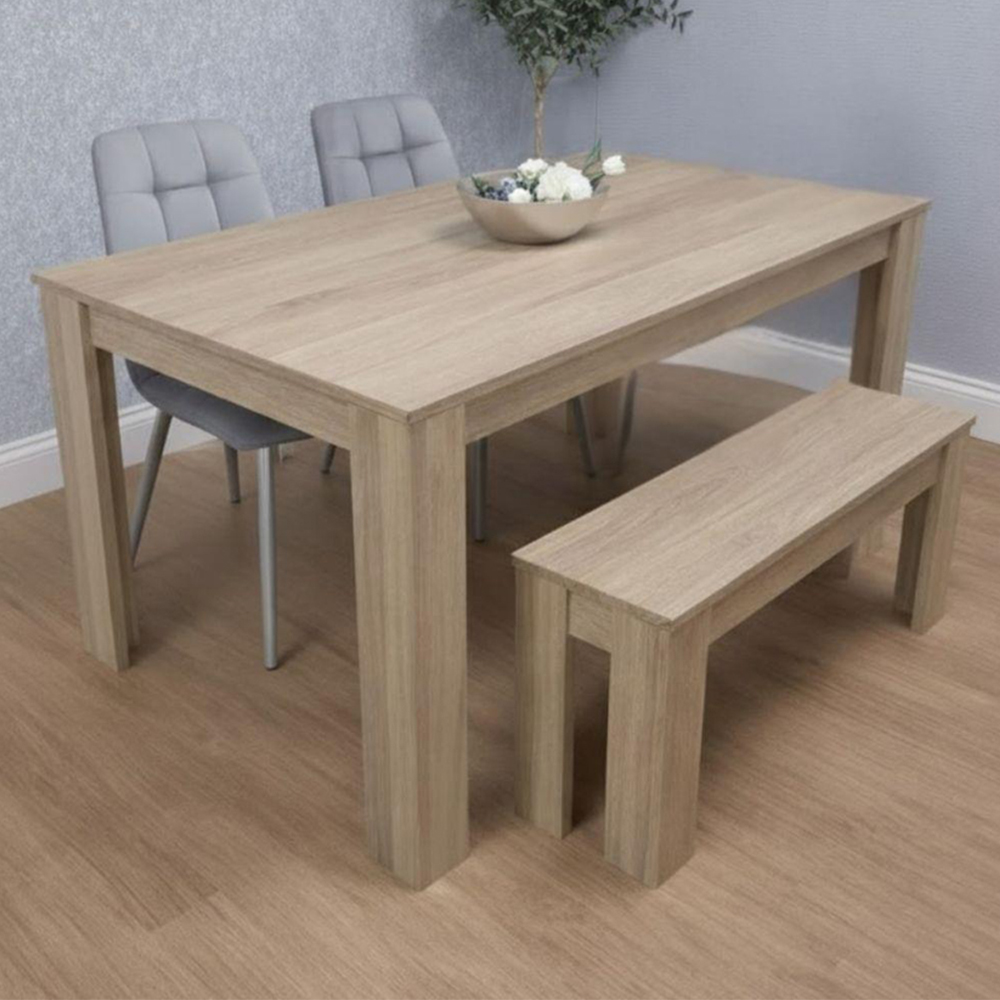 Kosy Koala 4 Seater Velvet Dining Bench Set Oak Effect and Grey Image 1