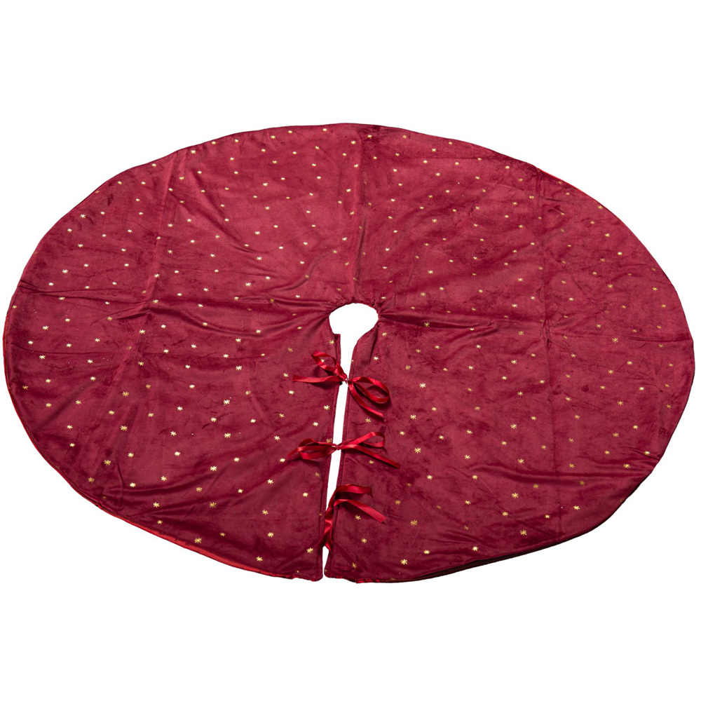 Samuel Alexander Burgundy Velour Gold Star Print Christmas Tree Skirt 120cm Image 1