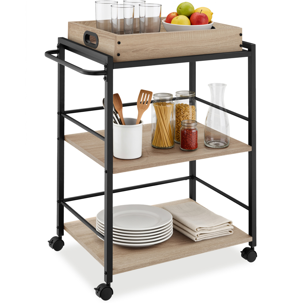 Tectake Worcester 3 Shelf Sonoma Oak Drinks Trolley Image 2