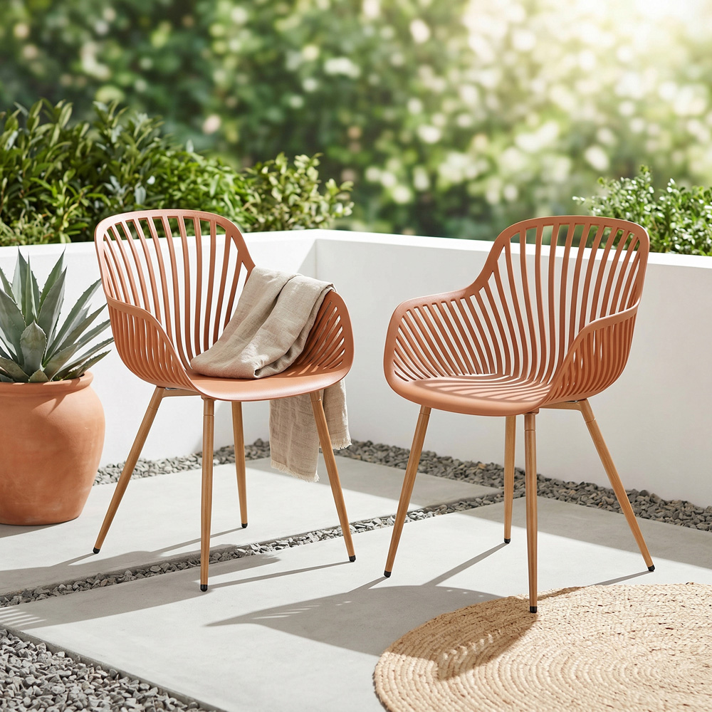 Core Products Set of 2 Terracotta Sunray Design Wood Effect Legs Garden Bistro Armchair Image 5