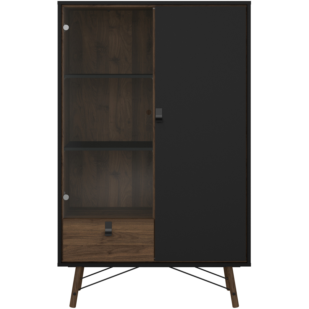 Florence Ry 2 Door Single Drawer Matt Black and Walnut China Cabinet Image 3
