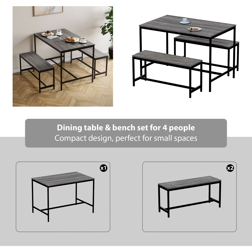 VIDA DESIGNS Roslyn 4 Seater Metal Frame Dining Bench Set Grey Image 8