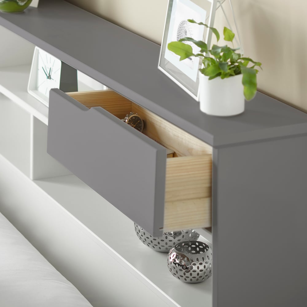 Fabio Double Grey and White Wooden Single Drawer Storage Bed Image 5