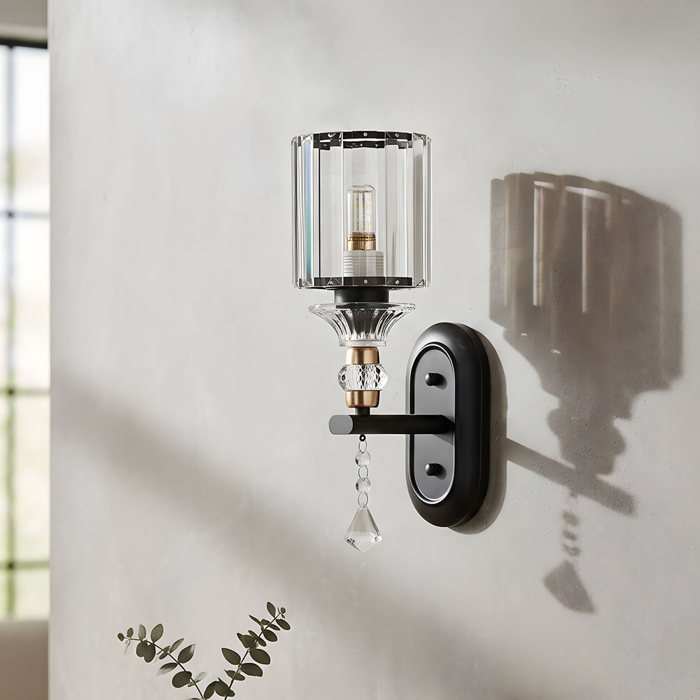 Living and Home Elegant Black Metal and Crystal E27 Wall Light Image 2
