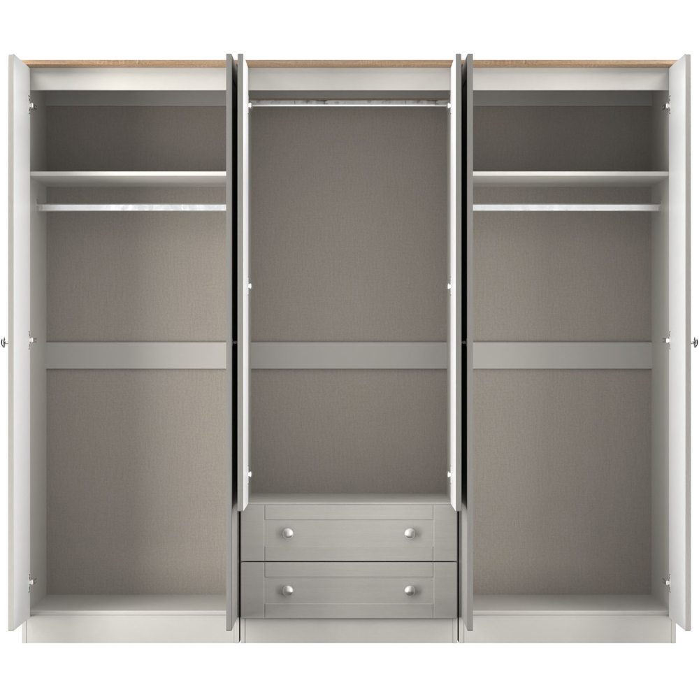 Crowndale Sussex 6 Door 2 Drawer Grey Ash and Bardolino Oak Tall Mirror Wardrobe Ready Assembled Image 6