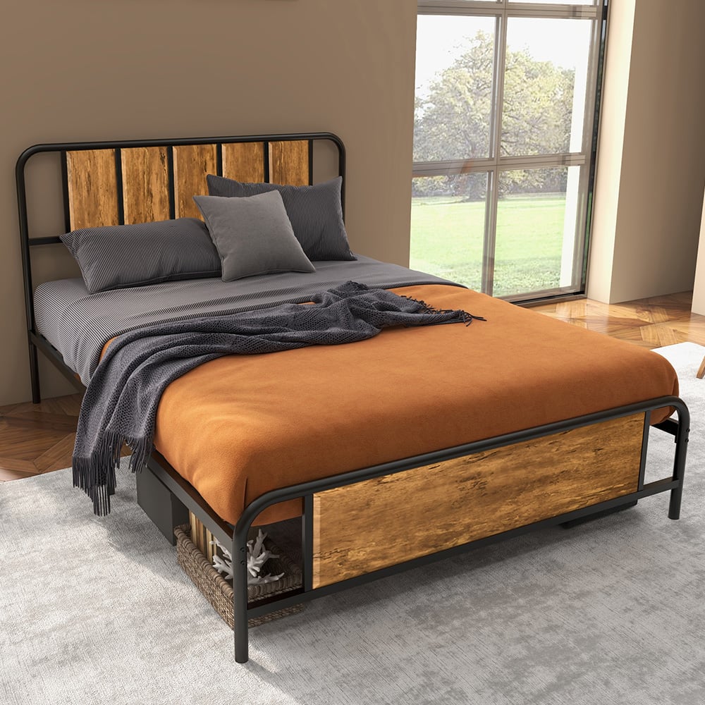 Portland Double Rustic Brown Bed Frame Image 1