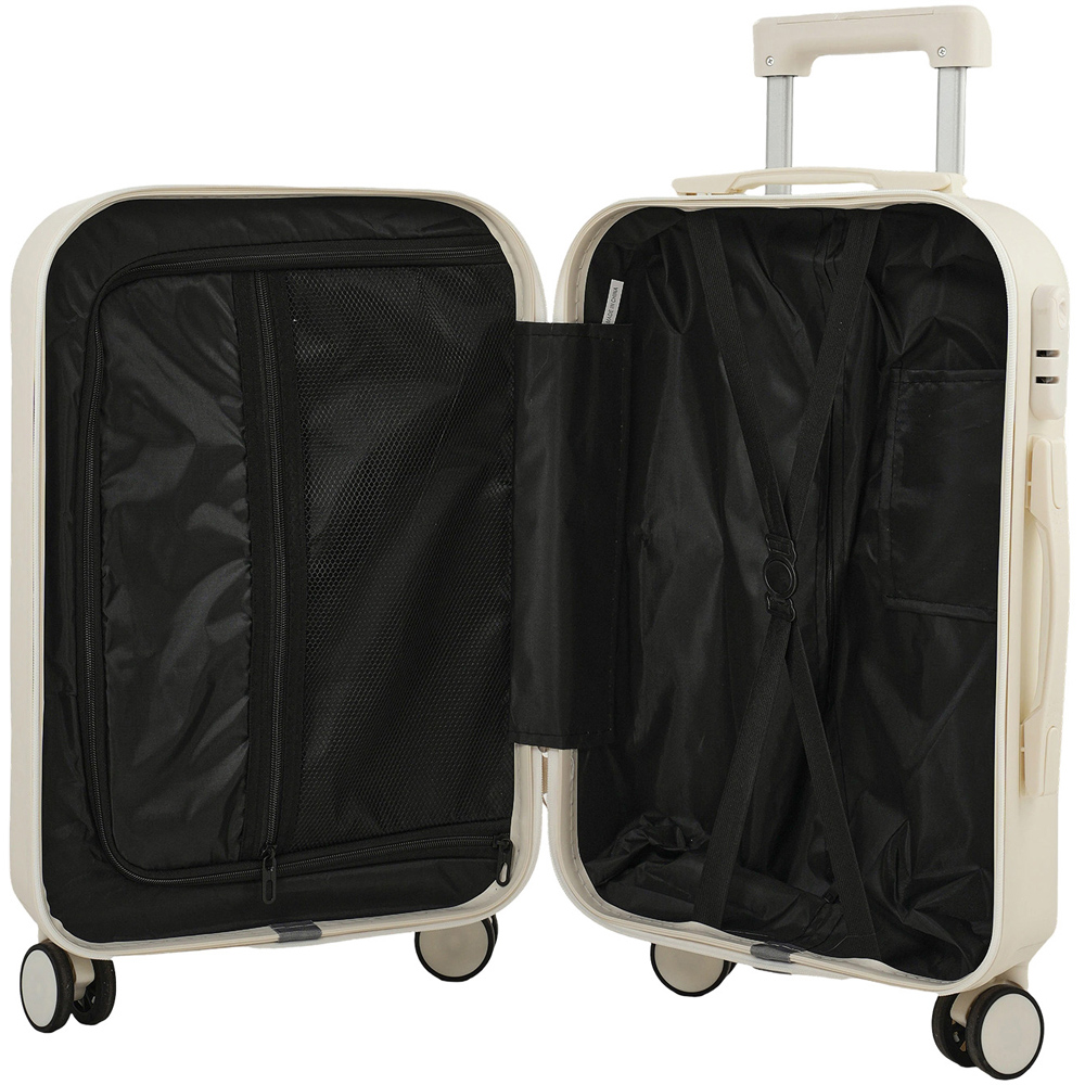 H&O Direct 2 Piece White ABS Hard Shell Suitcase Set with Cup Holder and USB Port Image 3