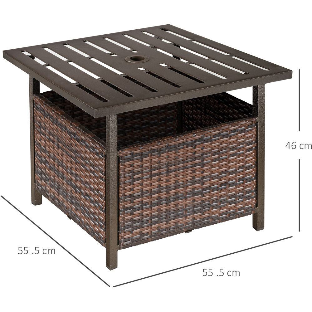 Outsunny Brown Rattan Coffee Table with Umbrella Hole Image 7