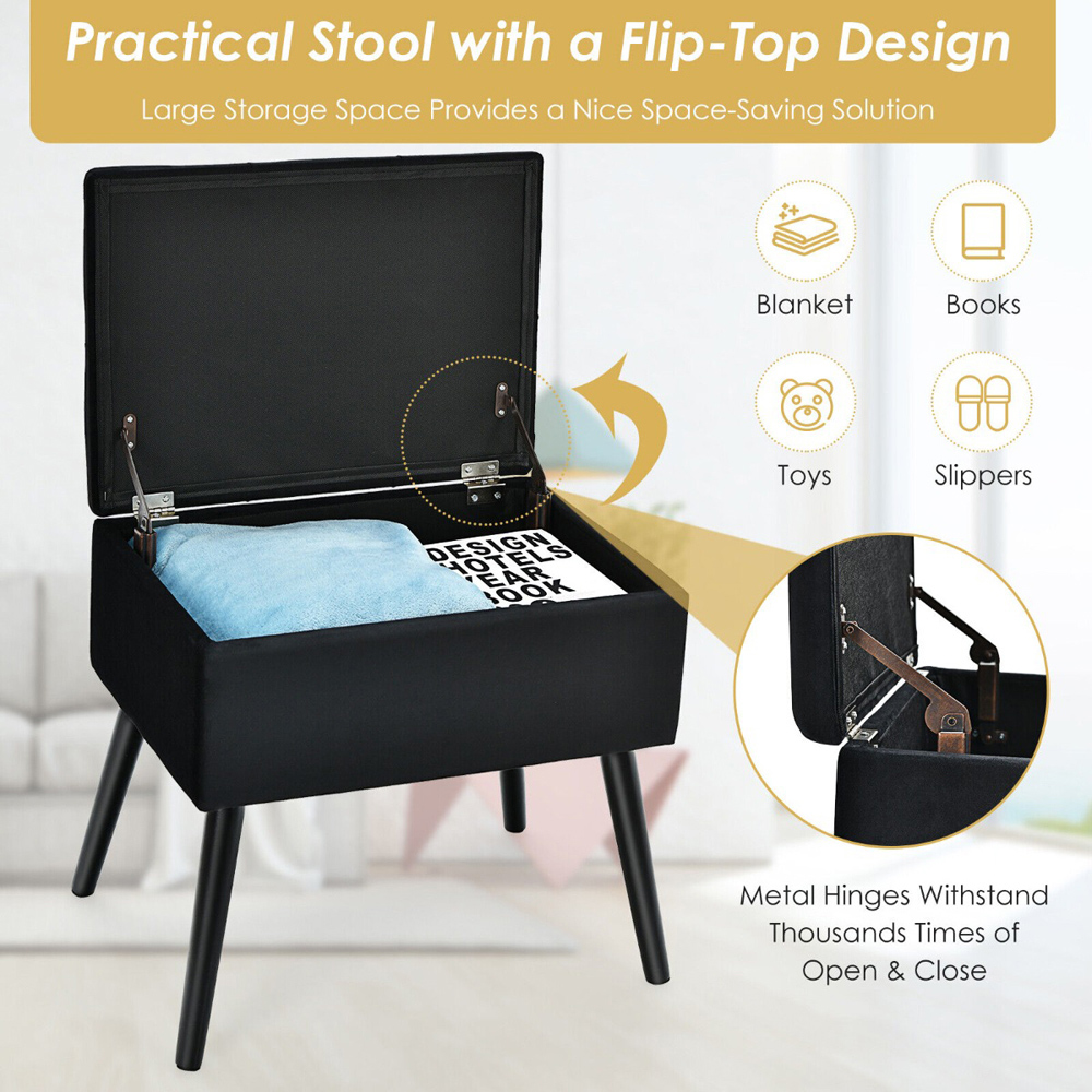 Costway Black Velvet Flip Top Ottoman Footstool Image 7