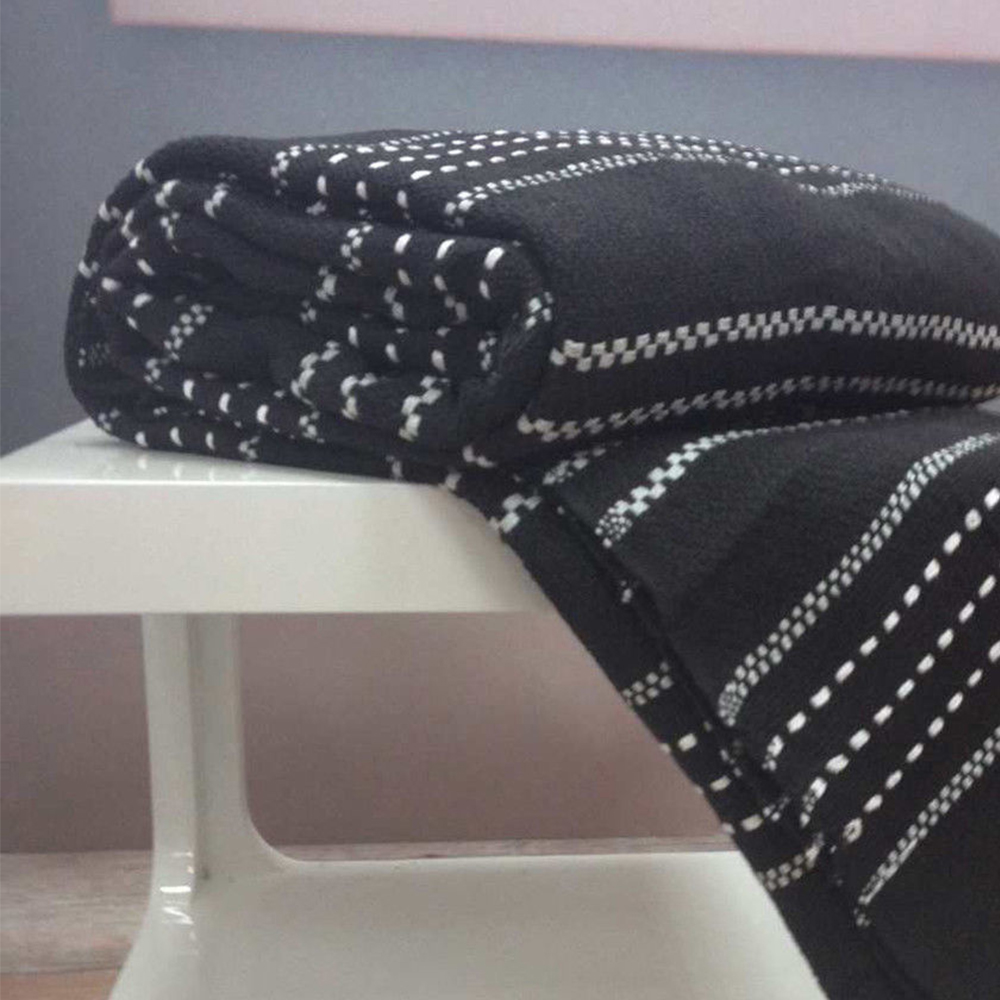 Rapport Home Black Stitch Strip Woven Cotton Throw 178 x 254cm Image 3