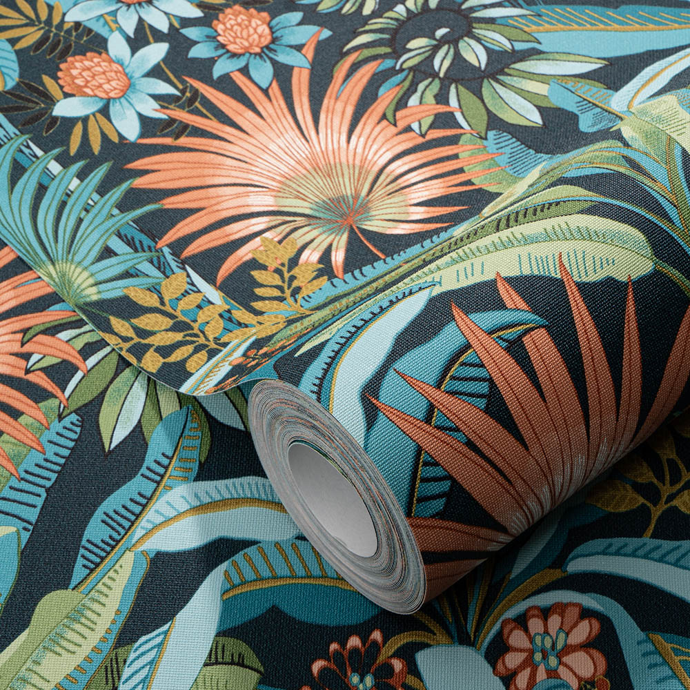 Erismann Martinique Tropical Floral Non Woven Blue Wallpaper Image 2
